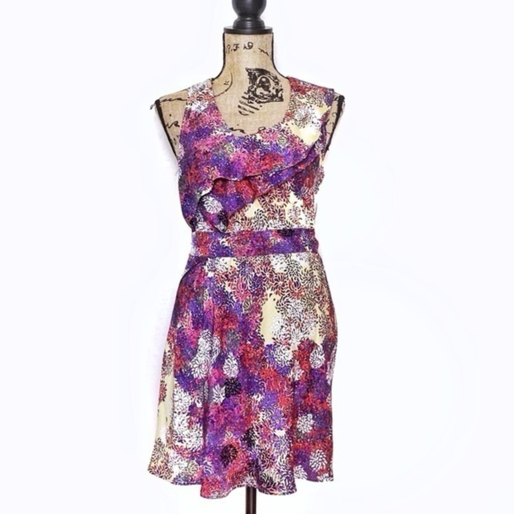 Ali Ro Multi-Color Cascade Front Silk Dress Sz 4